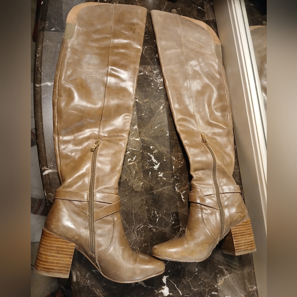 Matiko Tan Over the Knee Leather Boots